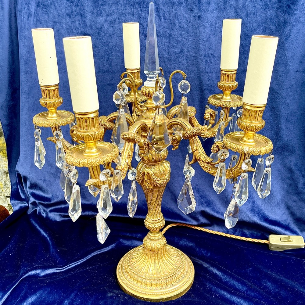 An early 20th Century Gilt Brass Candelabrum Table Lamp View II