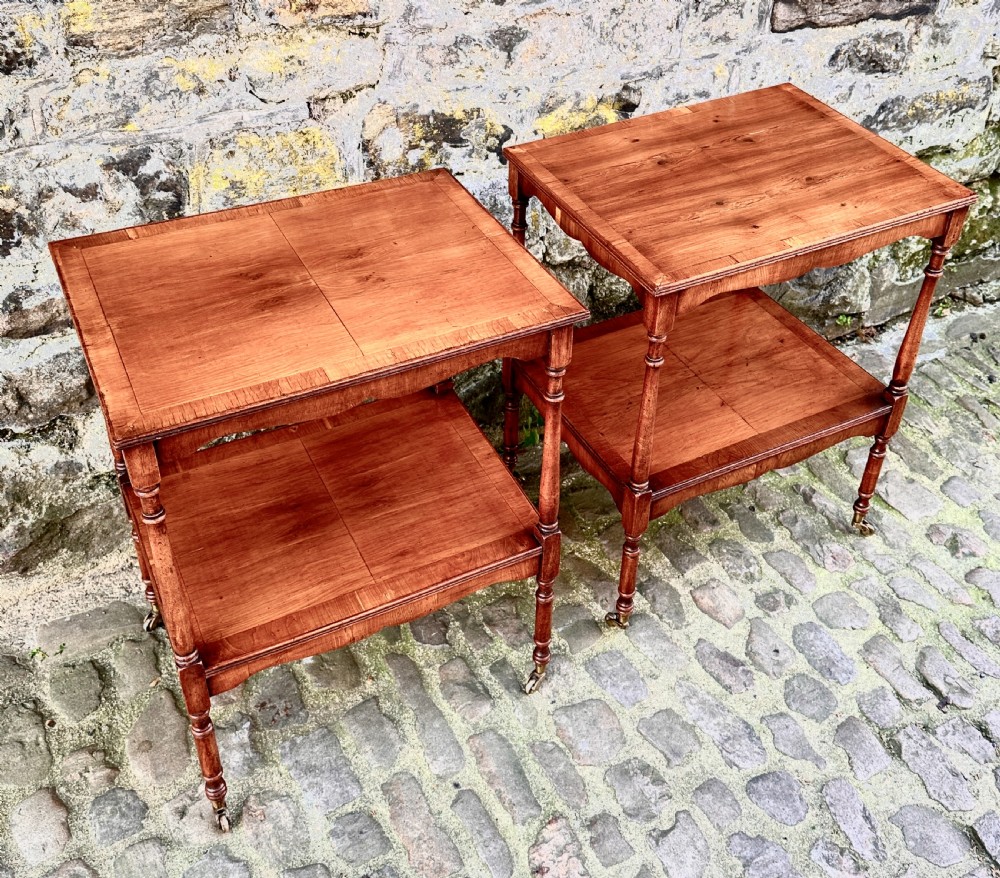 A Pair of Edwardian Yew Wood Two Tier Side Tables View II