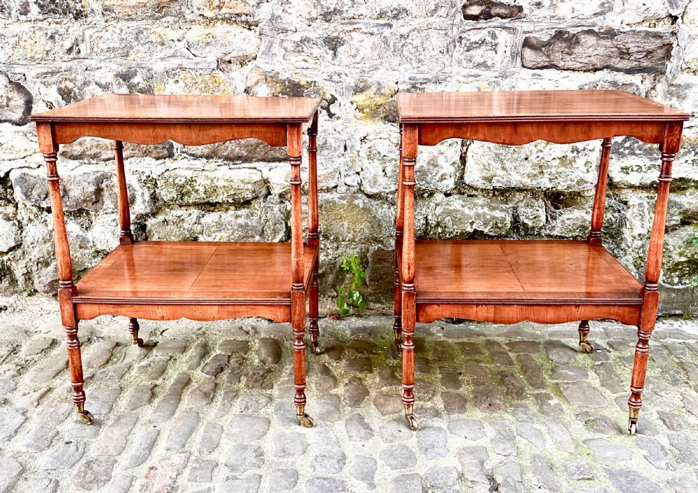 A Pair of Edwardian Yew Wood Two Tier Side Tables View IX