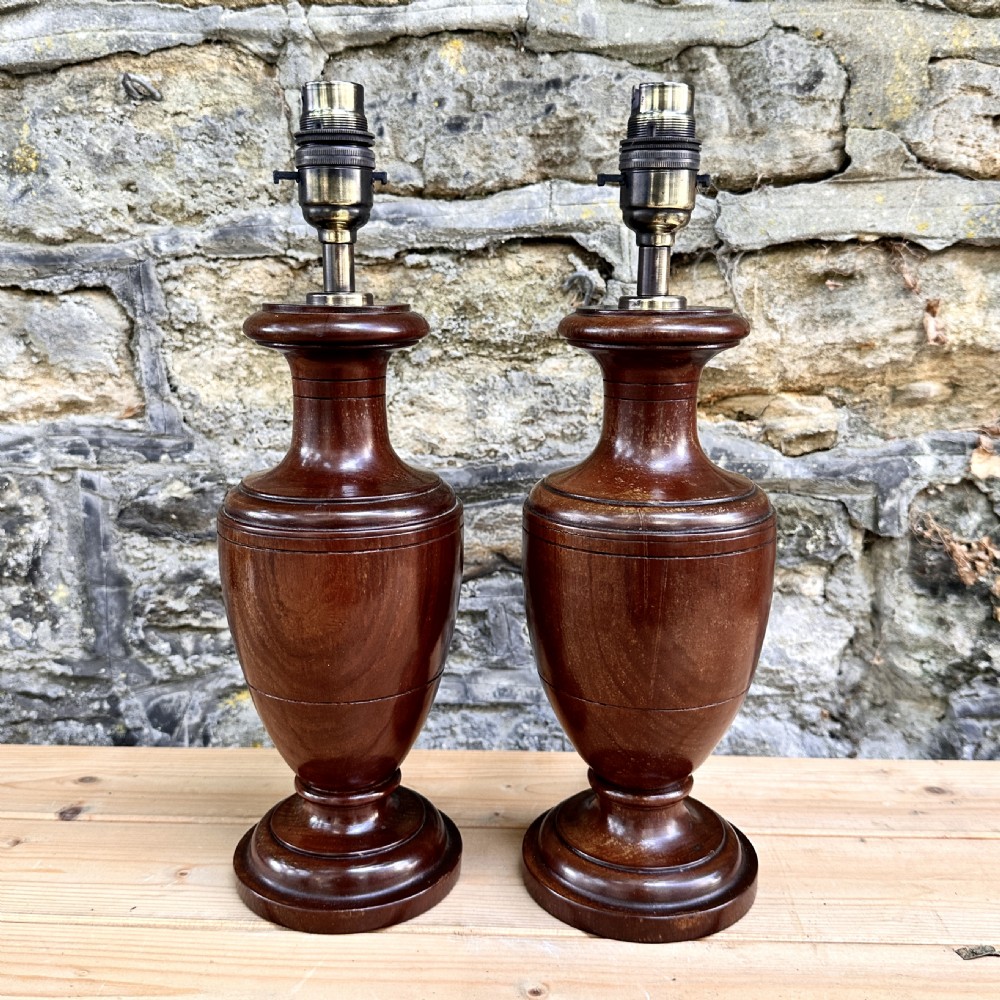 A Pair of Edwardian Turned Walnut Bedside Table Lamps