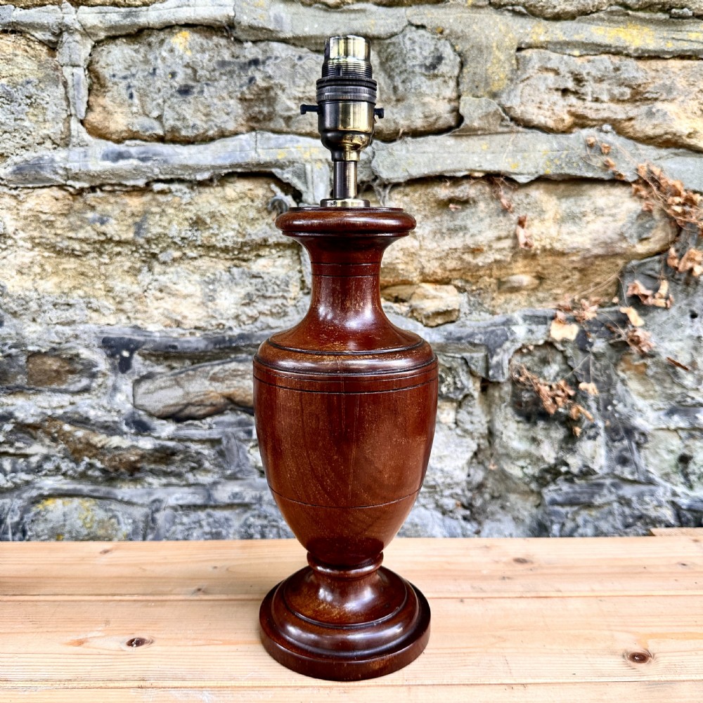 A Pair of Edwardian Turned Walnut Bedside Table Lamps View III