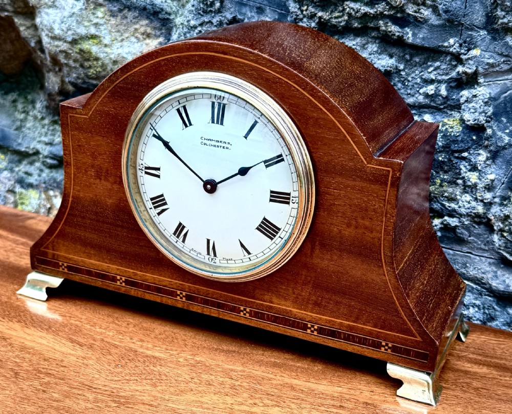 A Small Edwardian Mahogany Mantel Clock Timepiece View II