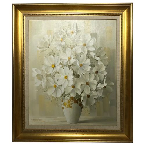 oil painting still life bouquet flowers signed elizabeth rouviere - CATEGORY: ANTIQUE ART - DATED 1950