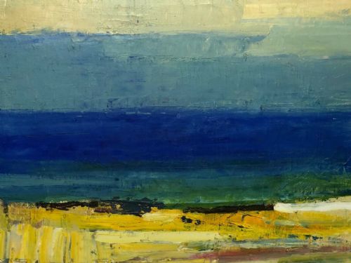 CUBISM OIL PAINTING STENUNGSUND SWEDISH COASTAL BEACH KARL AXEL GADD - ADDITIONAL PHOTO 2