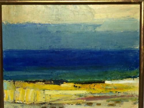 CUBISM OIL PAINTING STENUNGSUND SWEDISH COASTAL BEACH KARL AXEL GADD - ADDITIONAL PHOTO 3