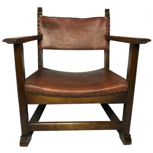 ADOLF LOOS VIENNA FIRESIDE LEATHER ARMCHAIR SECESSIONIST OAK C1930 - ADDITIONAL PHOTO 1