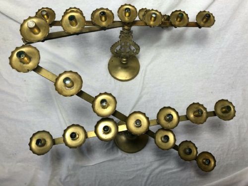 PAIR FINE FRENCH BRASS FLEUR DE LIS 19TH ALTER 13 BRANCH CANDLESTICKS - ADDITIONAL PHOTO 1