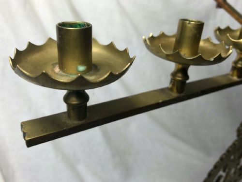 PAIR FINE FRENCH BRASS FLEUR DE LIS 19TH ALTER 13 BRANCH CANDLESTICKS - ADDITIONAL PHOTO 2