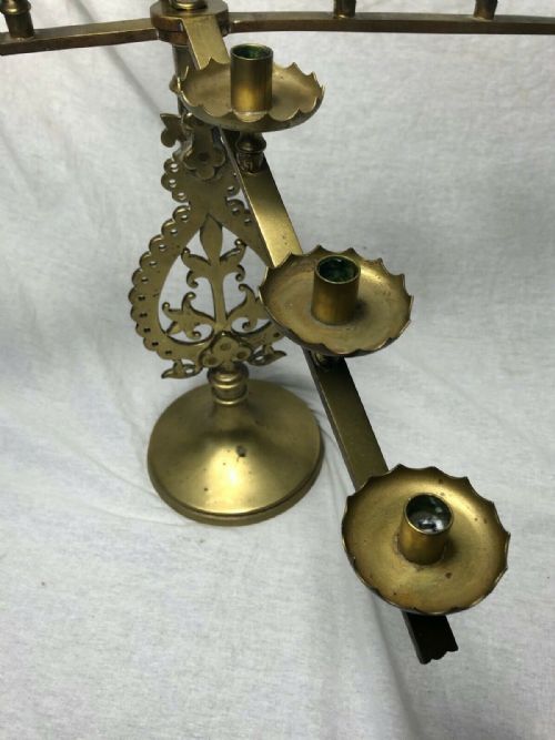 PAIR FINE FRENCH BRASS FLEUR DE LIS 19TH ALTER 13 BRANCH CANDLESTICKS - ADDITIONAL PHOTO 3