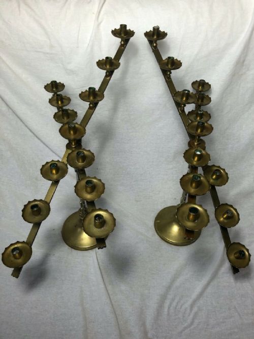 PAIR FINE FRENCH BRASS FLEUR DE LIS 19TH ALTER 13 BRANCH CANDLESTICKS - ADDITIONAL PHOTO 4