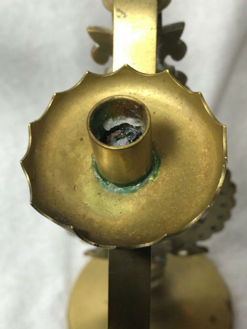 PAIR FINE FRENCH BRASS FLEUR DE LIS 19TH ALTER 13 BRANCH CANDLESTICKS - ADDITIONAL PHOTO 9