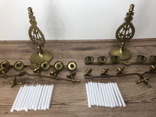PAIR FINE FRENCH BRASS FLEUR DE LIS 19TH ALTER 13 BRANCH CANDLESTICKS - ADDITIONAL PHOTO 13