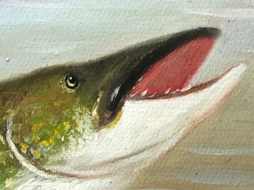 FINE ART SPORTING OIL PAINTING STUDY PIKE FISH RISING FROM THE RIVER - ADDITIONAL PHOTO 5