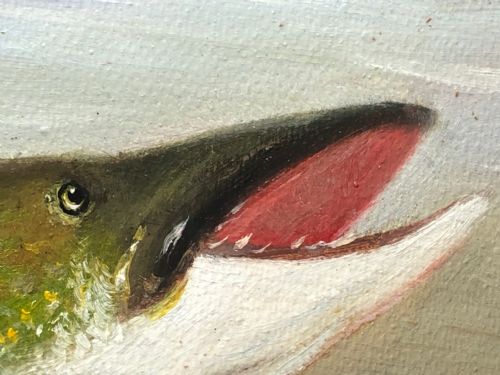 FINE ART SPORTING OIL PAINTING STUDY PIKE FISH RISING FROM THE RIVER - ADDITIONAL PHOTO 11