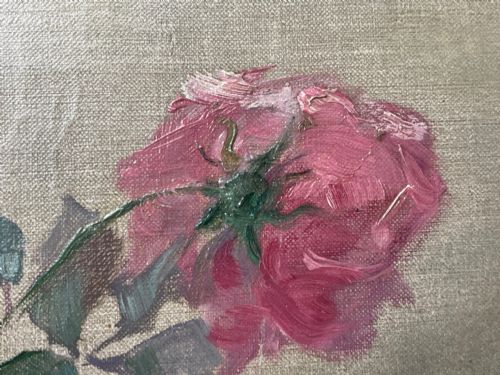 19TH CENTURY STILL LIFE OIL PAINTING A BOWL OF RED PINK ROSES - ADDITIONAL PHOTO 6