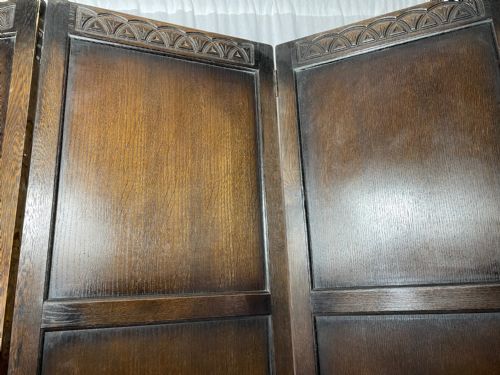 EDWARDIAN SOLID CARVED OAK 3 PANELLED ROOM EXTENDING DIVIDER SCREEN - ADDITIONAL PHOTO 1