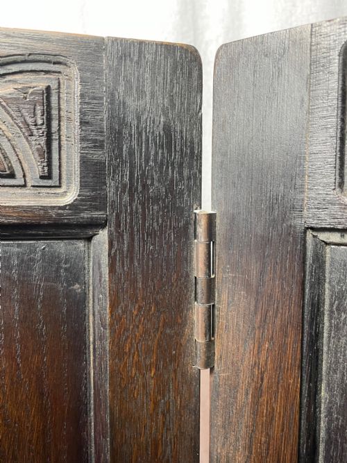 EDWARDIAN SOLID CARVED OAK 3 PANELLED ROOM EXTENDING DIVIDER SCREEN - ADDITIONAL PHOTO 3