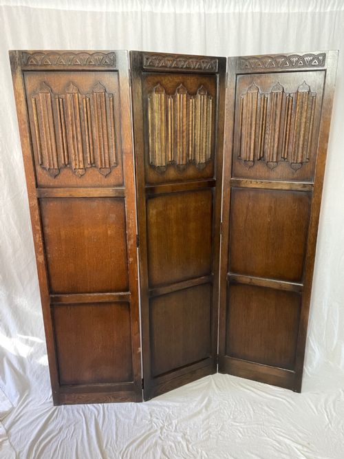 EDWARDIAN SOLID CARVED OAK 3 PANELLED ROOM EXTENDING DIVIDER SCREEN - ADDITIONAL PHOTO 12