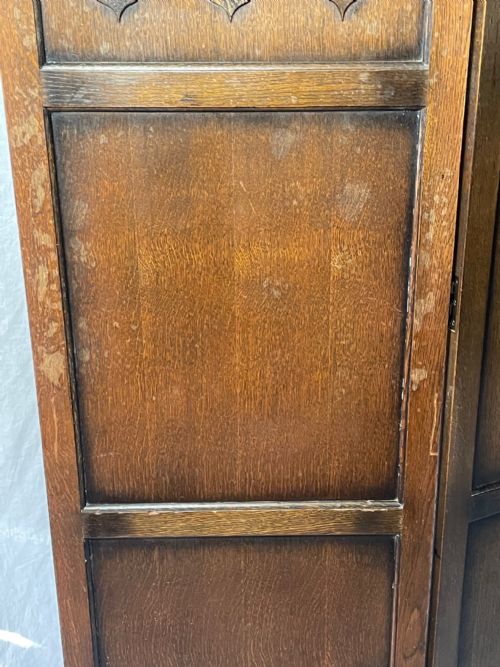 EDWARDIAN SOLID CARVED OAK 3 PANELLED ROOM EXTENDING DIVIDER SCREEN - ADDITIONAL PHOTO 14