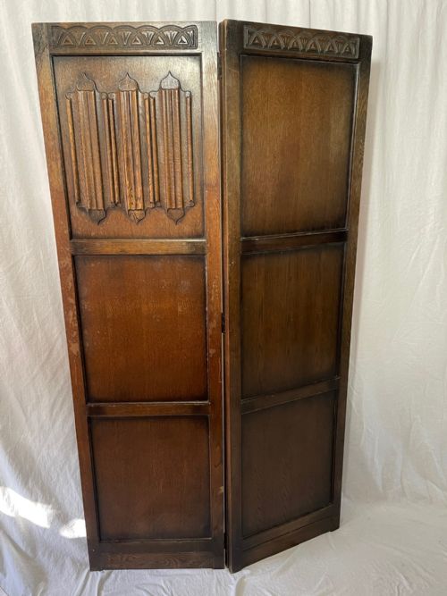 EDWARDIAN SOLID CARVED OAK 3 PANELLED ROOM EXTENDING DIVIDER SCREEN - ADDITIONAL PHOTO 15