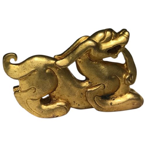 chinese late qing gilt bronze recumbent dragon paperweight sculpture - CATEGORY: ANTIQUE METAL - DATED 1900