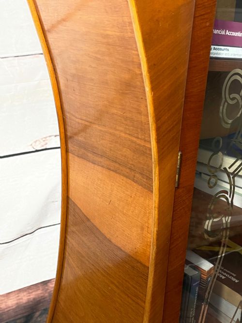 ART DECO WALNUT CURVED BOOKCASE DISPLAY 2 GLASS DOORS CABINET - ADDITIONAL PHOTO 1