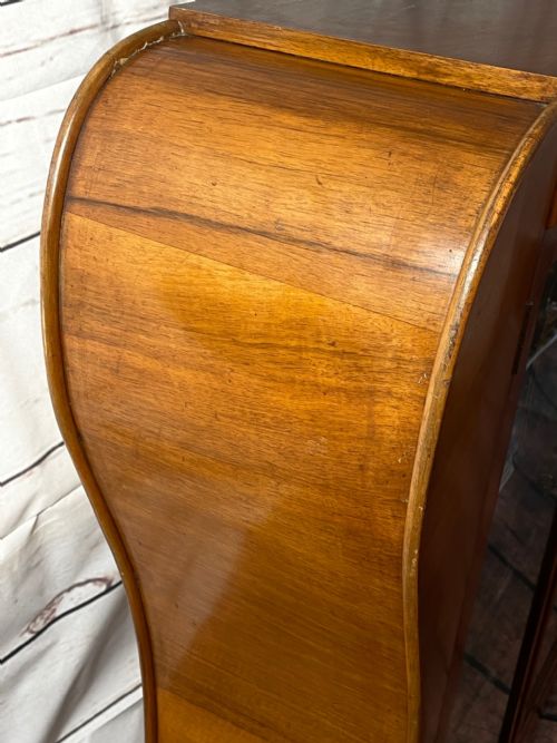 ART DECO WALNUT CURVED BOOKCASE DISPLAY 2 GLASS DOORS CABINET - ADDITIONAL PHOTO 3