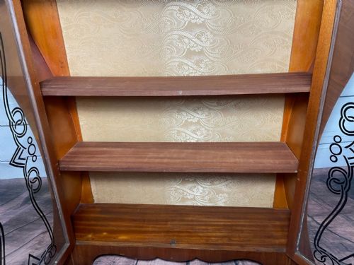 ART DECO WALNUT CURVED BOOKCASE DISPLAY 2 GLASS DOORS CABINET - ADDITIONAL PHOTO 17
