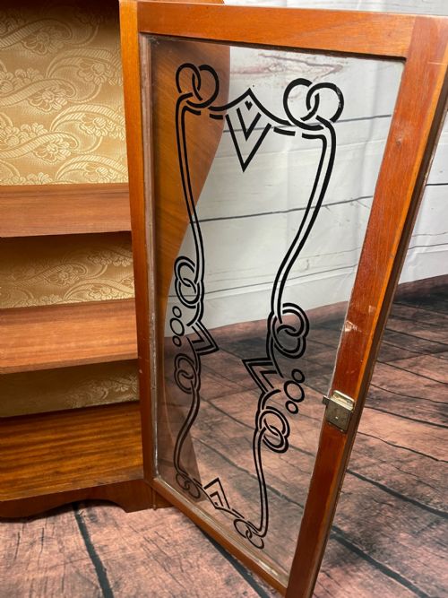 ART DECO WALNUT CURVED BOOKCASE DISPLAY 2 GLASS DOORS CABINET - ADDITIONAL PHOTO 18
