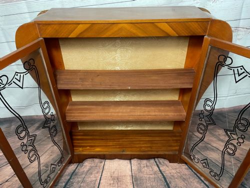 ART DECO WALNUT CURVED BOOKCASE DISPLAY 2 GLASS DOORS CABINET - ADDITIONAL PHOTO 19
