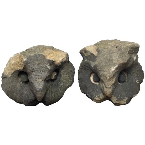pair 18th century carved primitive stone owl head corbel sculptures - CATEGORY: ANTIQUE MISCELLANEOUS - DATED 18TH CENTURY