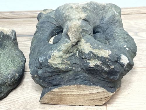 PAIR 18TH CENTURY CARVED PRIMITIVE STONE OWL HEAD CORBEL SCULPTURES - ADDITIONAL PHOTO 7
