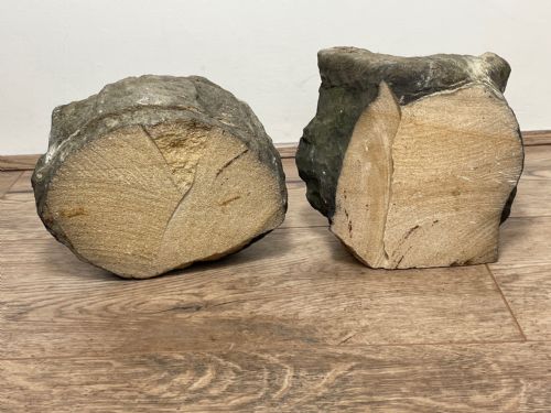 PAIR 18TH CENTURY CARVED PRIMITIVE STONE OWL HEAD CORBEL SCULPTURES - ADDITIONAL PHOTO 12