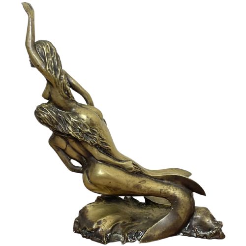 art deco french signed gilt bronze 2 female nude mermaids swimming - CATEGORY: ANTIQUE METAL - DATED 1930