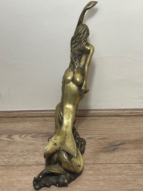 ART DECO FRENCH SIGNED GILT BRONZE 2 FEMALE NUDE MERMAIDS SWIMMING - ADDITIONAL PHOTO 3