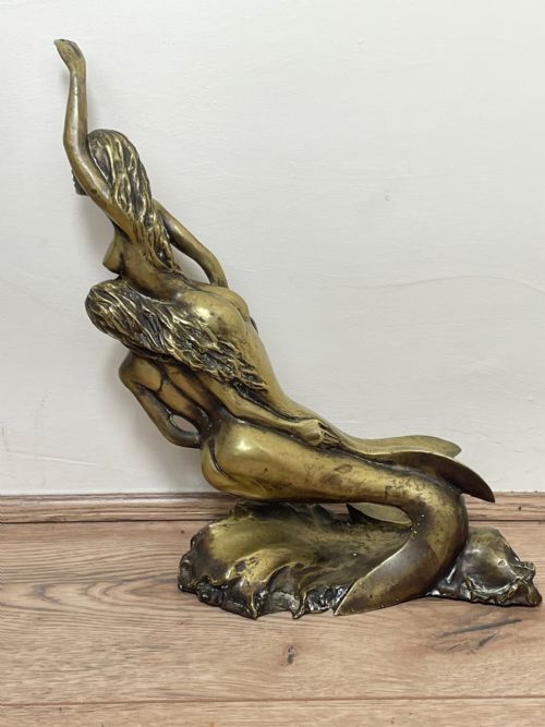 ART DECO FRENCH SIGNED GILT BRONZE 2 FEMALE NUDE MERMAIDS SWIMMING - ADDITIONAL PHOTO 5