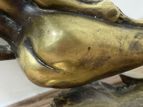 ART DECO FRENCH SIGNED GILT BRONZE 2 FEMALE NUDE MERMAIDS SWIMMING - ADDITIONAL PHOTO 9