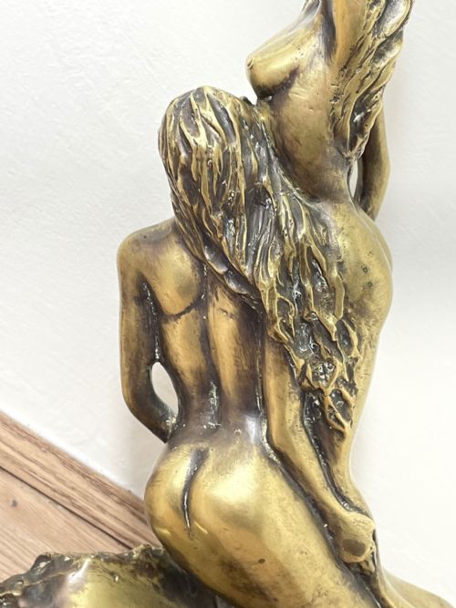 ART DECO FRENCH SIGNED GILT BRONZE 2 FEMALE NUDE MERMAIDS SWIMMING - ADDITIONAL PHOTO 10