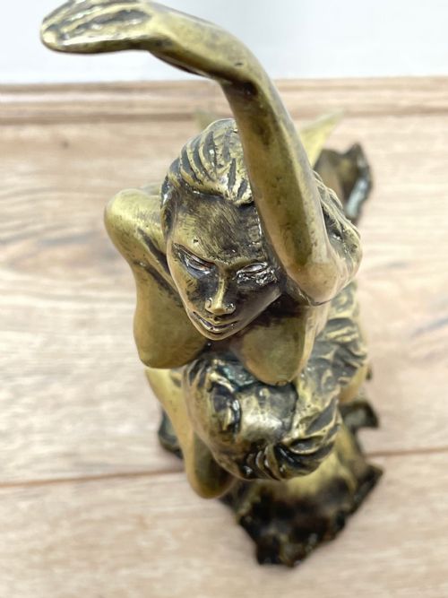 ART DECO FRENCH SIGNED GILT BRONZE 2 FEMALE NUDE MERMAIDS SWIMMING - ADDITIONAL PHOTO 14