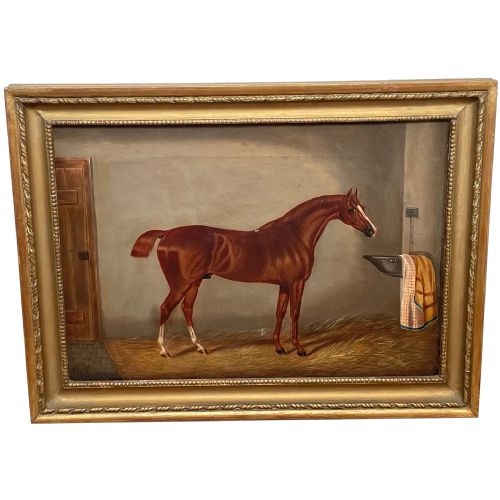 19th Century Oil Painting Horse in Stable by Edwin Loder 1827-1885