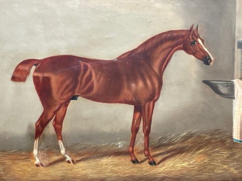 fig 1.  19th Century Oil Painting Horse In Stable By Edwin Loder 1827-1885