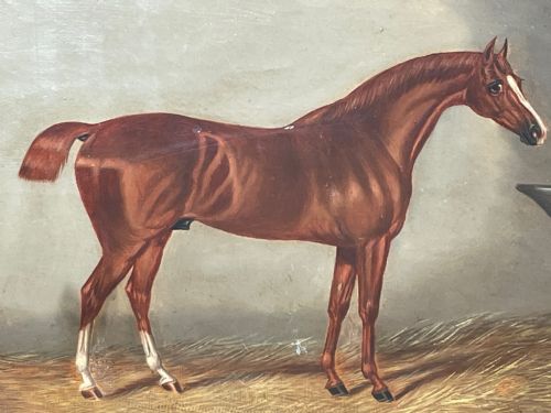 fig 5.  19th Century Oil Painting Horse In Stable By Edwin Loder 1827-1885