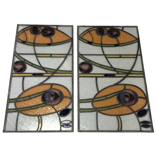 2 victorian arts crafts bullseye stained leaded glass window panels - CATEGORY: ANTIQUE MISCELLANEOUS - DATED VICTORIAN