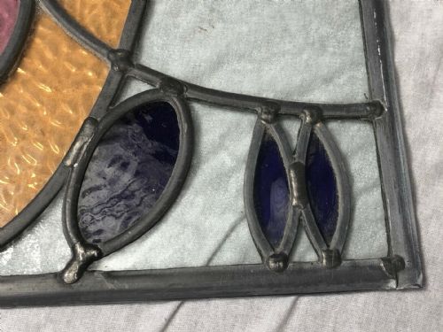 2 VICTORIAN ARTS CRAFTS BULLSEYE STAINED LEADED GLASS WINDOW PANELS - ADDITIONAL PHOTO 2
