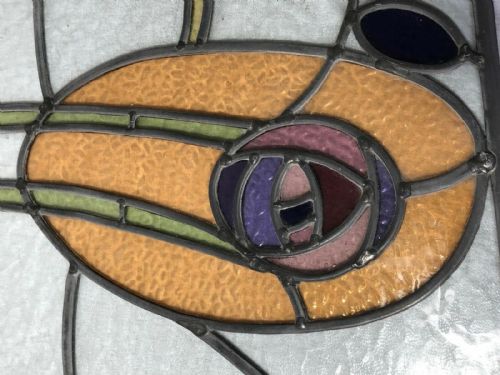 2 VICTORIAN ARTS CRAFTS BULLSEYE STAINED LEADED GLASS WINDOW PANELS - ADDITIONAL PHOTO 3