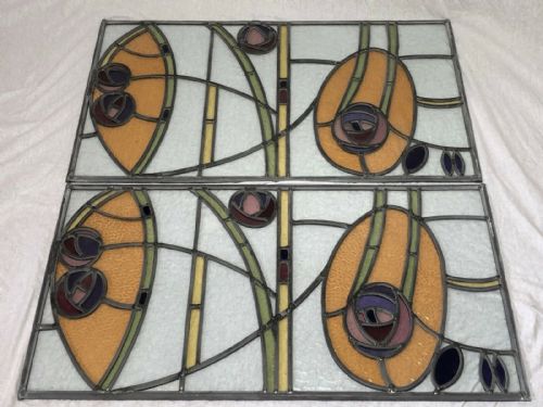2 VICTORIAN ARTS CRAFTS BULLSEYE STAINED LEADED GLASS WINDOW PANELS - ADDITIONAL PHOTO 4