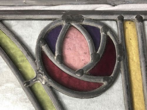 2 VICTORIAN ARTS CRAFTS BULLSEYE STAINED LEADED GLASS WINDOW PANELS - ADDITIONAL PHOTO 7