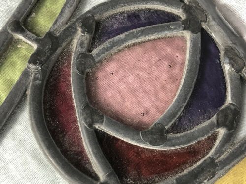 2 VICTORIAN ARTS CRAFTS BULLSEYE STAINED LEADED GLASS WINDOW PANELS - ADDITIONAL PHOTO 8