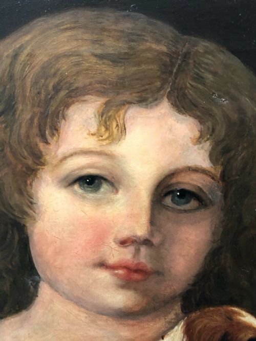 GENRE OIL PAINTING OF A YOUNG GIRL WITH CAVALIER KING CHARLES SPANIEL - ADDITIONAL PHOTO 5