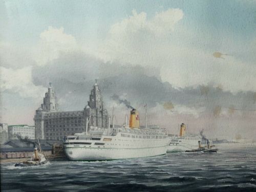 WATERCOLOUR RMS EMPRESS OF ENGLAND BRITAIN SHIP LIVERPOOL MERSEY - ADDITIONAL PHOTO 1